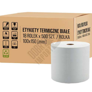 Etykiety termiczne białe A6 100 x 150 mm 500 szt. KARTON 18 rolek