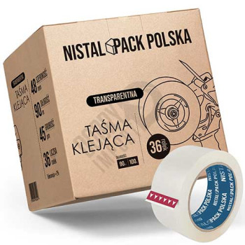 Taśma pakowa przezroczysta akryl 48mm 90m 100y KARTON 36 ROLEK