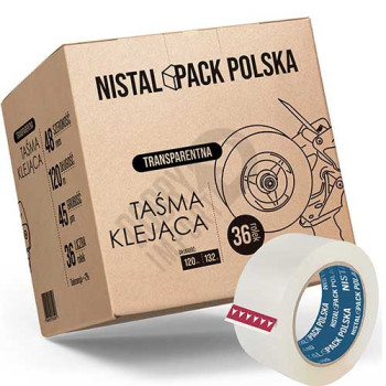 Taśma pakowa przezroczysta akryl 48mm 120m 132y KARTON 36 ROLEK