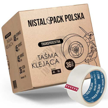 Taśma pakowa przezroczysta akryl 48mm 45m 50y KARTON 36 ROLEK