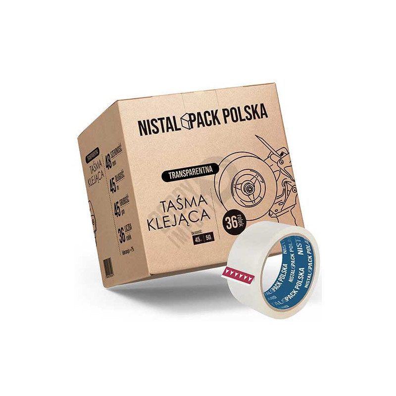 Taśma pakowa przezroczysta akryl 48mm 45m 50y KARTON 36 ROLEK